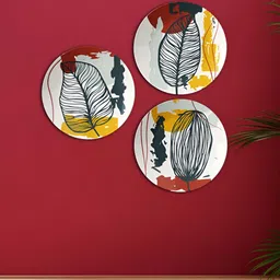 THE QUIRKY HOME 3Pcs White & Yellow Printed Ceramic Premium Decorative Wall Decors-picture-37