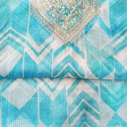 Meena Bazaar Geometric Printed Thread Work Organza Unstitched Dress Material image 3