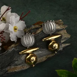 PATOLA BY VJ Silver-Plated Floral Shaped Drop Earrings-picture-27