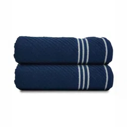 Myntra Elegant Homes Navy Blue & White 2 Pieces Striped Cotton 400 GSM Bath Towel image 2