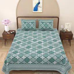 Myntra Elegant Homes Sea Green Floral Cotton 180TC Double King Bedsheet Set-2.75mx2.25m image 2