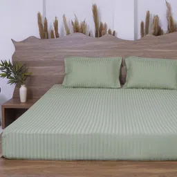 BELIHODE Green Striped 300 TC King Bedsheet with 2 Pillow Covers-image-6