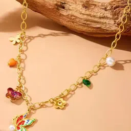 KARISHMA KREATIONS Gold-Plated Anti-Tarnish Stainless Steel Rhinestone Studded Necklace-image-80