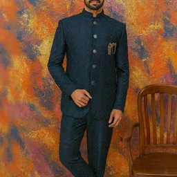 SHAHI ACHKAN Self Design Mandarin Collar Cotton Bandhgala Jodhpuri Blazer-picture-26
