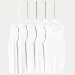 Marks & Spencer Men Pack Of 5 Sleeveless Cotton Innerwear Vests-picture-21