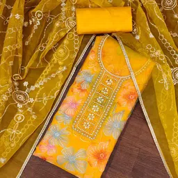 SHADOW & SAINING Floral Embroidered Beads & Stones Organza Unstitched Dress Material-picture-38