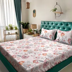 Myntra Elegant Homes Off White Floral 300 TC Fitted Double King Bedsheet Set-2.5mX2.25m-picture-17