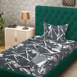 KLOTTHE Grey & White Geometric Printed 300 TC Single Bedsheet With Pillow Covers-picture-17