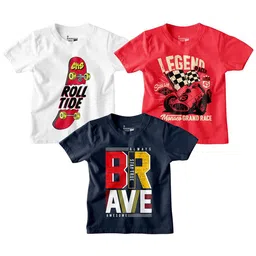 BonOrganik Boys Pack of 3 Typography Printed Round Neck Cotton T-shirts-picture-57