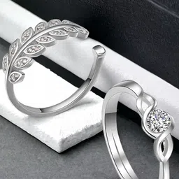 Okos Set Of 2 Rhodium-Plated CZ-Studded Finger Ring-picture-14
