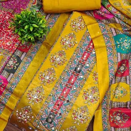 BlissFlair Art Silk Unstitched Dress Material image 2