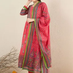 Indo Era Women Ethnic Motifs Printed Panelled Pure Cotton Kurta with Trousers & With Dupatta image 2
