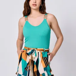 Outzidr Printed Round Neck Camisole With Shorts Co-Ords-image-31