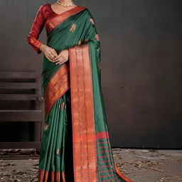 Mitera Ethnic Motifs Zari Silk Blend Kanjeevaram Saree-picture-30