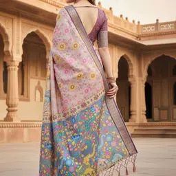 ZAMUNA Woven Design Zari Silk Blend Handloom Bhagalpuri Saree image 3