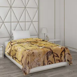 Monte Carlo Yellow & Brown Printed 1000 GSM Heavy Winter Single Bed Blanket-image-10