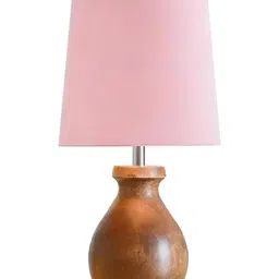 Homesake Pink Wood Industrial Cylindrical Shaped Table Lamp with Bulb image 4