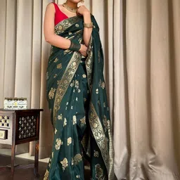 Anouk Floral Zari Silk Blend Banarasi Saree image 2