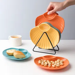 sapient Serving Plate With Dip Bowl Made With White Straw Microwave Safe Snack Plate Chip & Dip Tray image 3