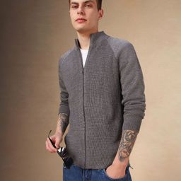 Dennis Lingo Mock Collar Acrylic Cable Knitted Ribbed Sweater-picture-10