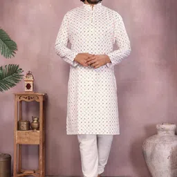 RAV CREATION Printed Mandarin Collar Pure Cotton Kurta With Pyjamas-picture-27