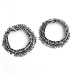 JOHARKAMAL Silver-Plated Oxidised Anklets image 3