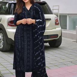 Anni Designer Bandhani Printed V-Neck Straight Kurta With Trousers & Dupatta-picture-37