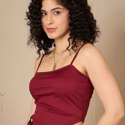 Kibo Women Self Design Shoulder Straps Crop Top image 4