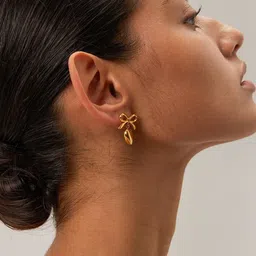 Celestique Stainless Steel Bow Shaped Drop Earrings-picture-22