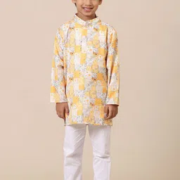 Stuffie Land Boys Geometric Printed Mandarin Collar Pure Cotton Straight Kurta & Pyjamas-image-26