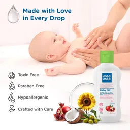 meemee 3in1 New Born Baby Massage Oil - Sunflower, Coconut & Olive - Soft/Non-Sticky image 4