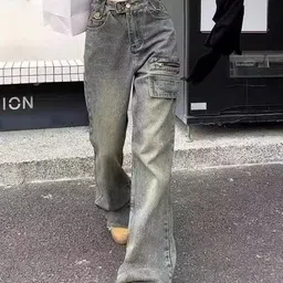 LULU & SKY Women Wide Leg High-Rise Low Distress Heavy Fade Jeans-picture-17