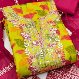 kalini Green Soft Chanderi Sequence Embroidery Work Unstitched Dress Material-picture-24