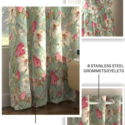 URBAN SPACE Green Pack of 2 Floral Printed Digital Nova Sage Black Out Window Curtains image 3