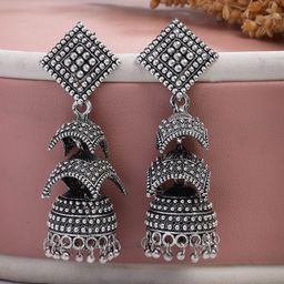 NVR Women Traditional Oxidised Silver Plated Jhumka Earrings-picture-44