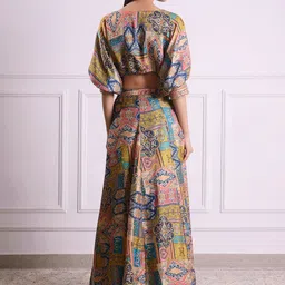 House of Kaftan Printed Round Neck Short Sleeves Satin Semi-Stitched Lehenga Choli image 2