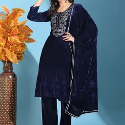 Moda Rapido Women Ethnic Motifs Embroidered Regular Thread Work Velvet Kurta with Trousers & With Dupatta-picture-38
