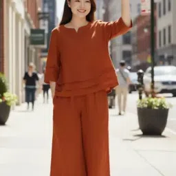 VAAZI CREATOR Cotton Round Neck Top With Trousers Co-Ords-picture-34