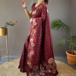 G R K Fashion Textile Floral Zari Silk Blend Saree image 3