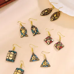 Qiroko Set Of 5 Square Shaped Drop Earrings-picture-27