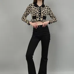 Fashion Gaiia Women Animal Printed Crop Sweater Vest-image-1