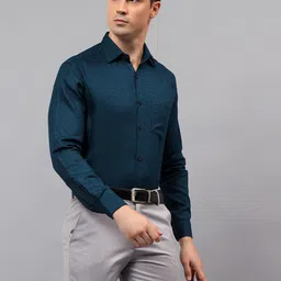 Yugnik Men Smart Slim Fit Textured Spread Collar Cotton Formal Shirt image 5