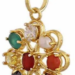 s kumar gems & jewels Brown Navratna Panchdhatu Pendant with Ruby Stone for Men And women Gold-plated Ruby, Sapphire, Emerald, Pearl Alloy Pendant image 2