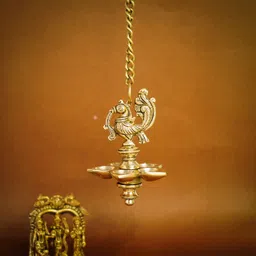 100% Pure Brass Peacock Hanging Diya for Puja & Home Decoration | Pital Deepam Brass Hanging Diya-image-64