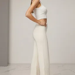 tnq Women Regular Fit Cream Wool Trousers image 3