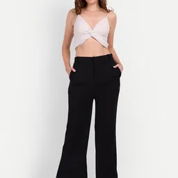 next one Women Flared Black Lycra Blend Trousers image 3