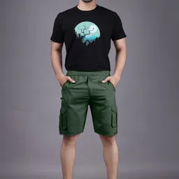 haricreation Solid Men Beige Cargo Shorts image 2
