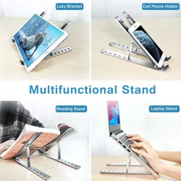 ZAXART ALUMINIUM LAPTOP STAND Floor Desktop Laptop Stand FDLS01154 Aluminium Floor and Desk Stand Laptop Stand with Adjustable Height Compatible with 26 - 35 cm Laptops image 2