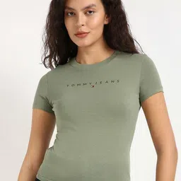 Tommy Hilfiger Women Typography Pockets Slim Fit T-shirt-picture-37