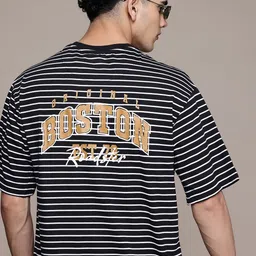 Roadster Men Striped Drop-Shoulder Sleeves Printed T-shirt-picture-37